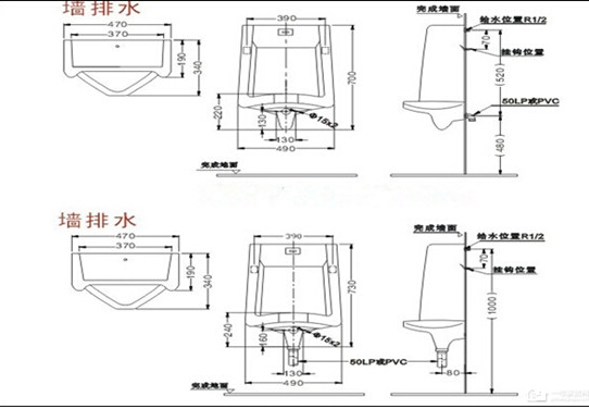 小便斗安装示意图